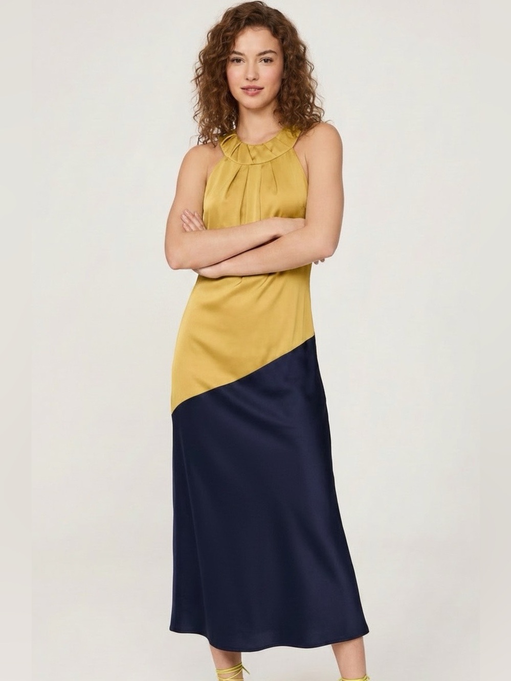 Vera Wang Lavender Label Halter Neck Dress Chartreuse/Navy Size 2